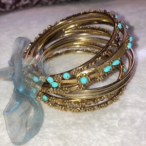 Blue and gold bangle set